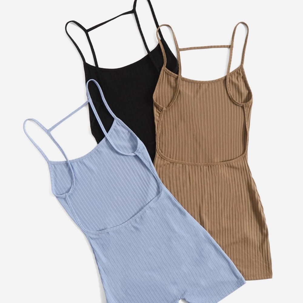 Brown Backless Ribbed Romper